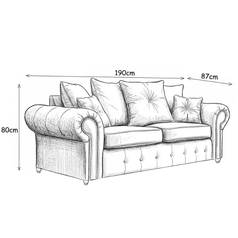 3 Seater Sofa Nicole Chesterfield Black Couch