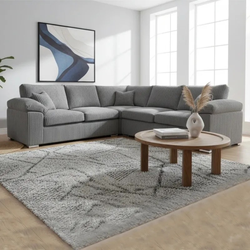 Jumbo Cord Grey Amalfi Corner Couch 5 Seater Sectional Sofa