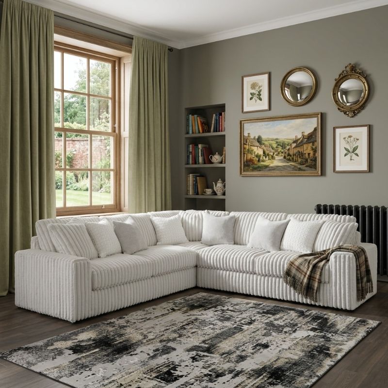 Stupendous 2C2 Cream  Sectional 3 Piece Sofa