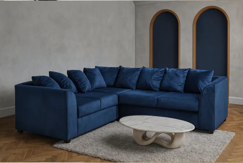 Luxury Blue 2C2 Modular Corner Sofa 5 Seater L Shape Contemporary Design