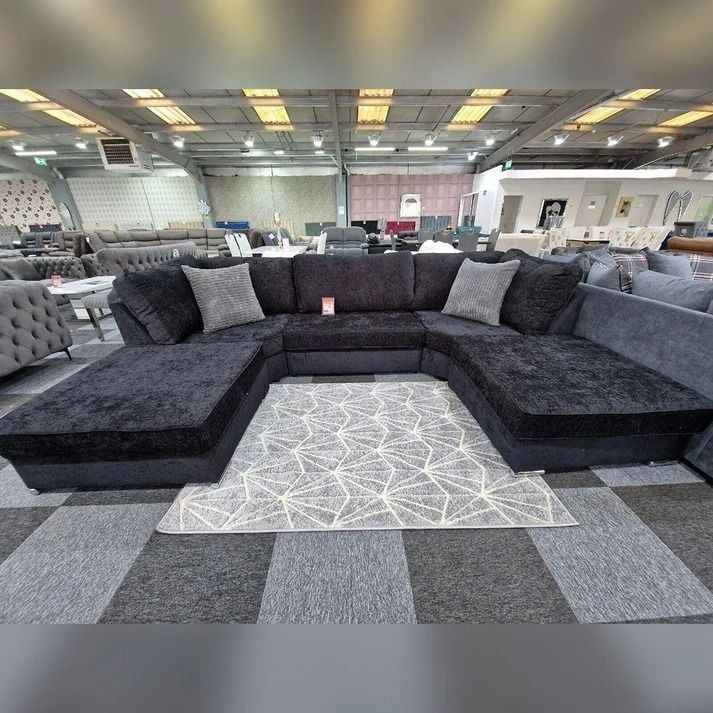 Grey Large Bishop U-Shape Sofa Chenille Fabric Full Back Cushions