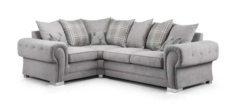 Chesterfield Verona Grey Velour Fabric Corner Sofa Suite Seater Scatter Back Left/Right Hand Facing