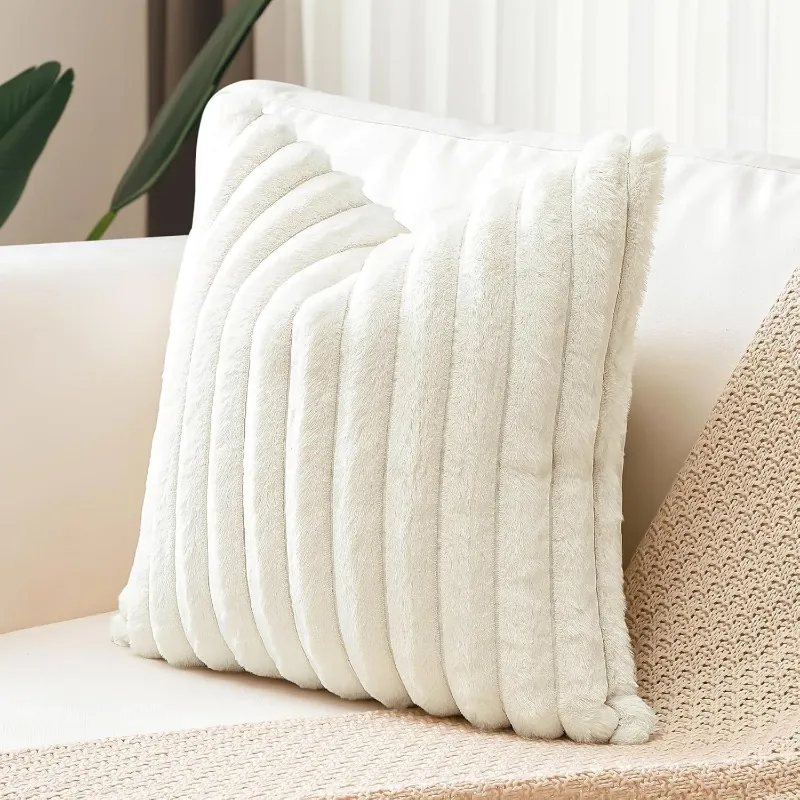 Soft Cushions Set 1,2 £ 4 Cream Square Cushion with Covers For Modern Sofa