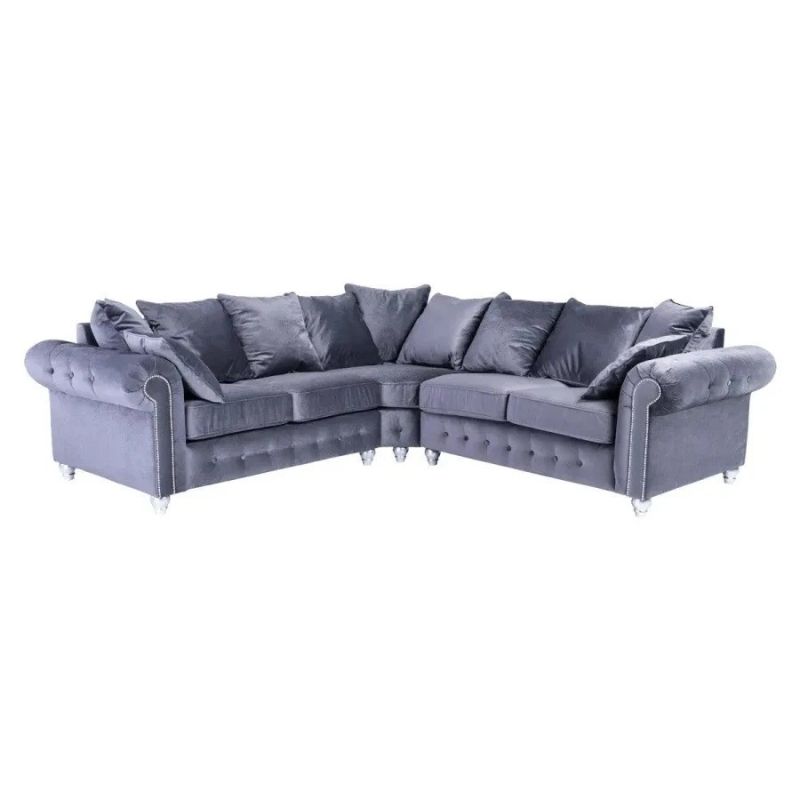 Large Olympia corner sofa Plush Velvet Chesterfield 5 Seater Sofa Set