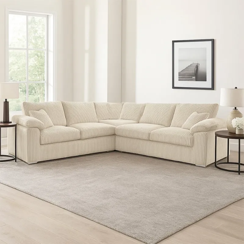 2C2 Sectional Sofa Cream L-Shape 5 Seater Corner Jumb Cord Couch