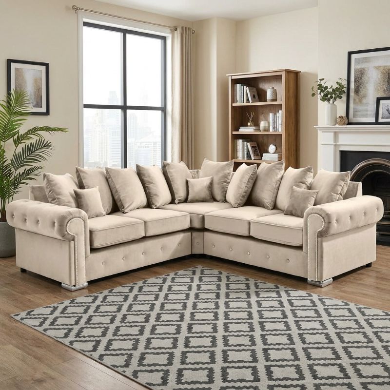 special offer Large Olympia corner sofa Plush Velvet Chesterfield Cream  Sofa Set