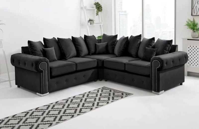 Black l-Shape Sectional Corner Sofa Scatter Back Chesterfield Couch