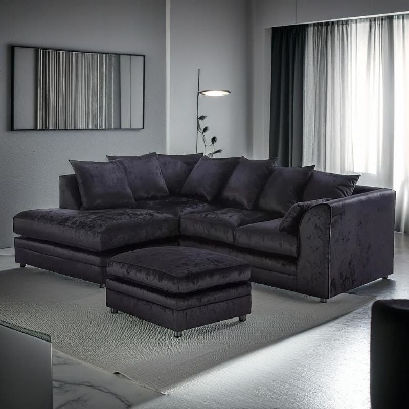 Black Cheswick Corner Sofa Sectional Modular Couch Left/Right Hand with Footstool