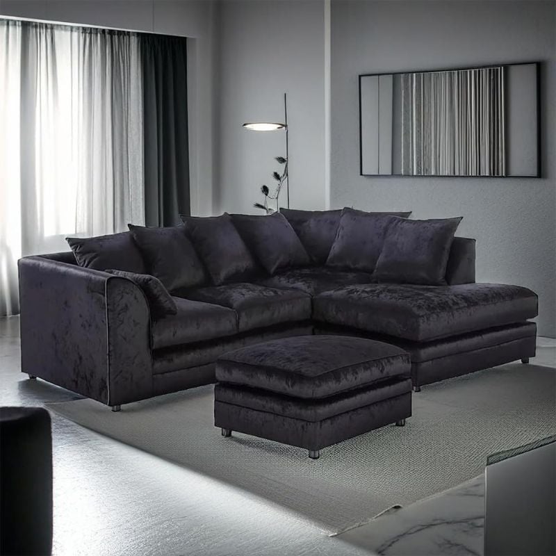 Black Cheswick Corner Sofa Sectional Modular Couch Left/Right Hand with Footstool