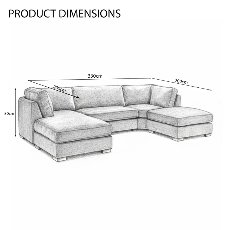 Spacious U-Shape Modular Sofa – Cream Teddy Fabric Corner Suite with Full Back Cushions