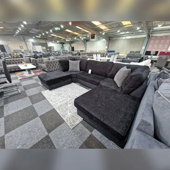 Grey Large Bishop U-Shape Sofa Chenille Fabric Full Back Cushions