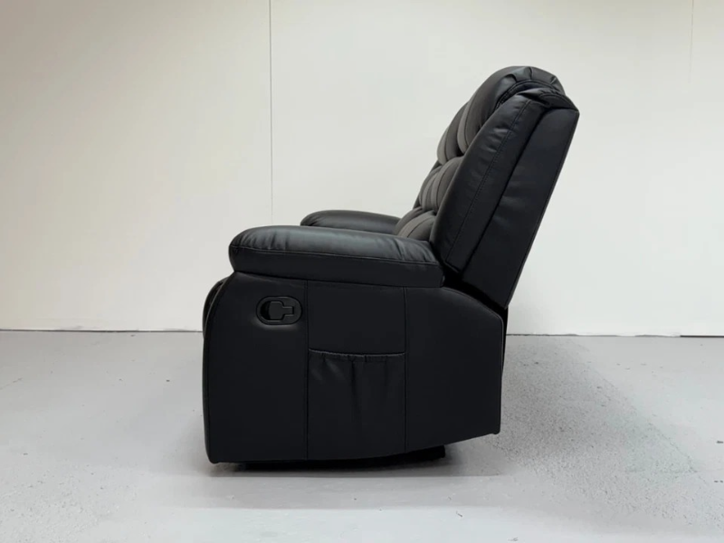Roma Recliner Sofa Set 3+2 Seater Black Faux Leather Lounge Suite Couch Manual Recliner