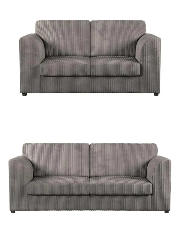 3/2 Seated Sofa Set Jumbo Cord Grey/Brown/Black 3 2 Seater Couch & Footstool