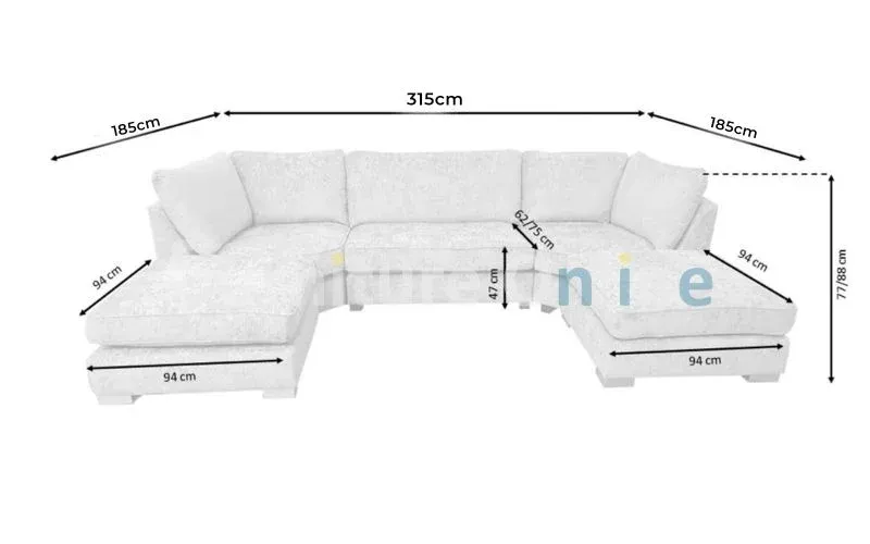 Chenille Black Bishop Large U-Shape Sofa