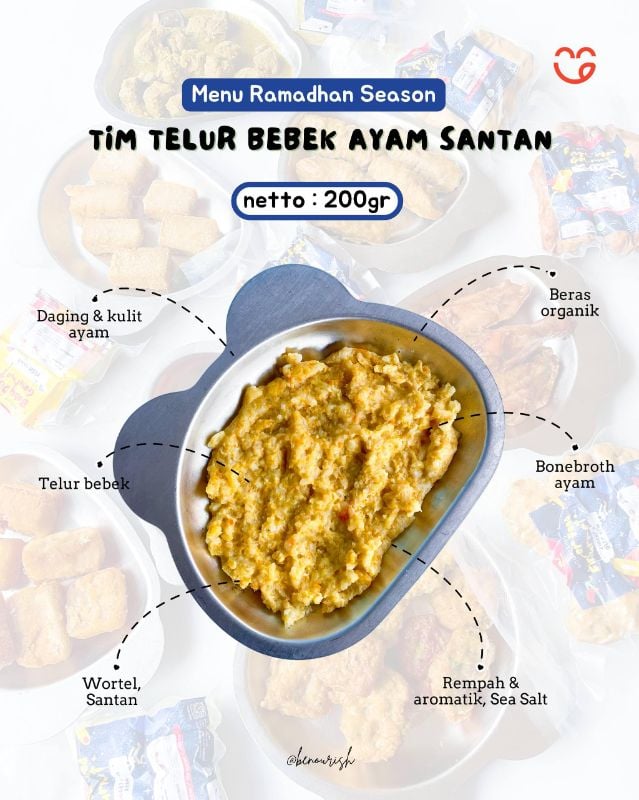 Nasi tim telur bebek ayam probiotik santan