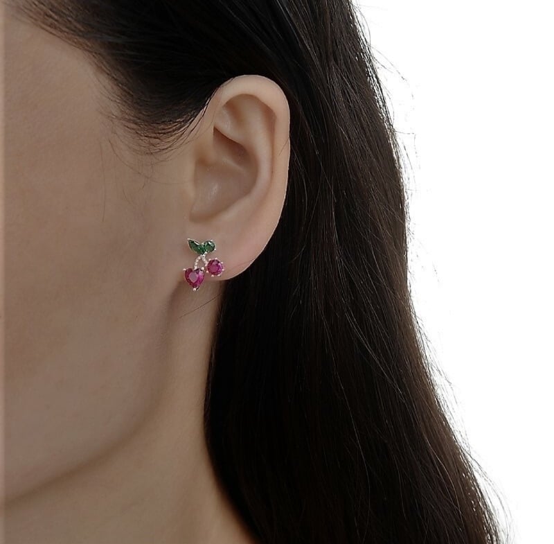 Aros cerezas con cristales de colores - Plata
925