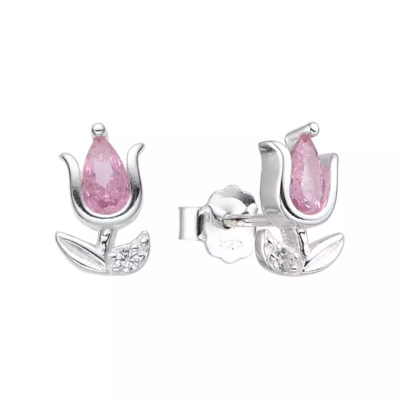 Aros Tulipanes cristal rosado - Plata
925