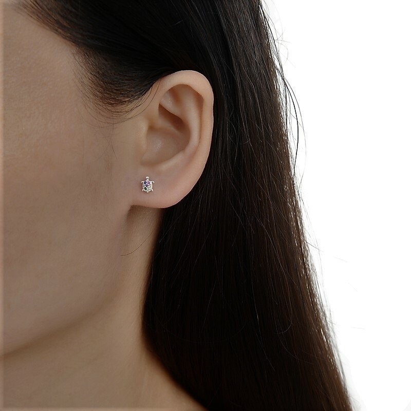 Aros mini tortuguitas. con cristales de colores - Plata 925