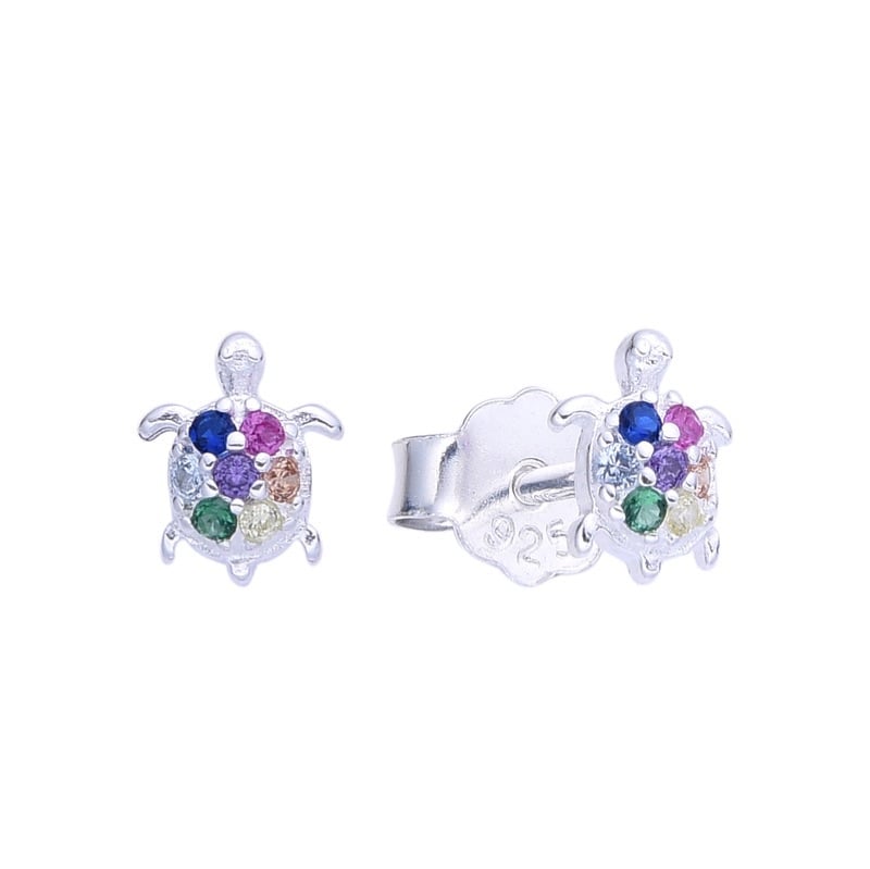 Aros mini tortuguitas. con cristales de colores - Plata 925