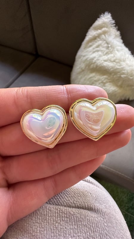 Aros de perla corazón - Acero Dorado