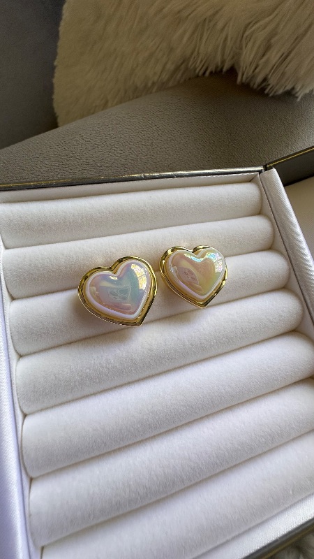 Aros de perla corazón - Acero Dorado