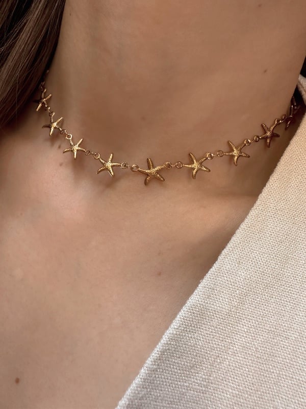 Collar estrellas de mar - Bronce bañado en metales dorados.