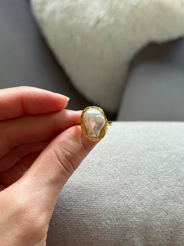 Anillo Chunky con perla regulable - Acero Dorado