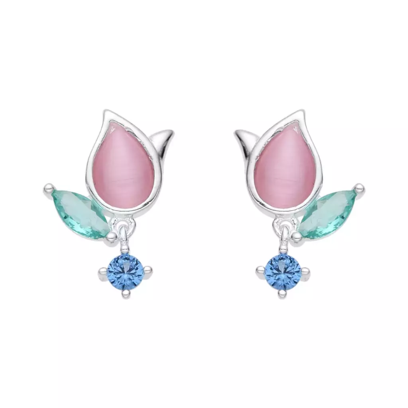 Aros tulipanes, cristales de colores - Plata 925