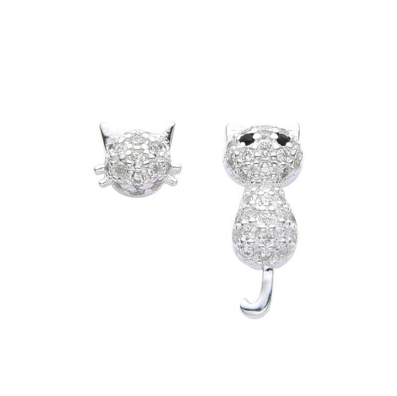 Aros mini gatitos con cristales - Plata
925