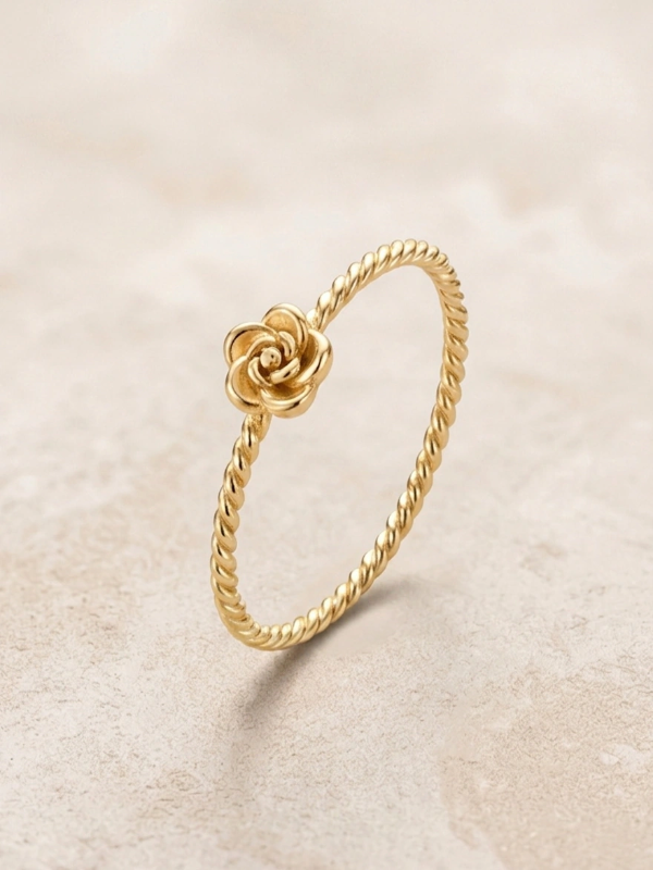 Anillo fino, rosa T.24 - Acero Dorado