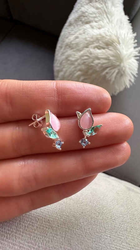 Aros tulipanes, cristales de colores - Plata 925