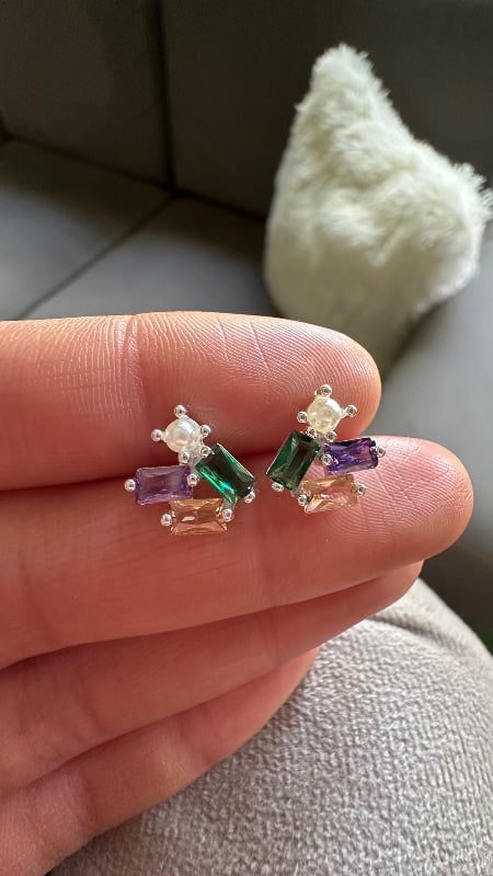 Aros con cristales y perla - Plata 925