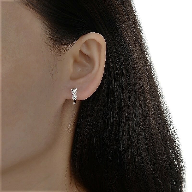 Aros mini gatitos con cristales - Plata
925