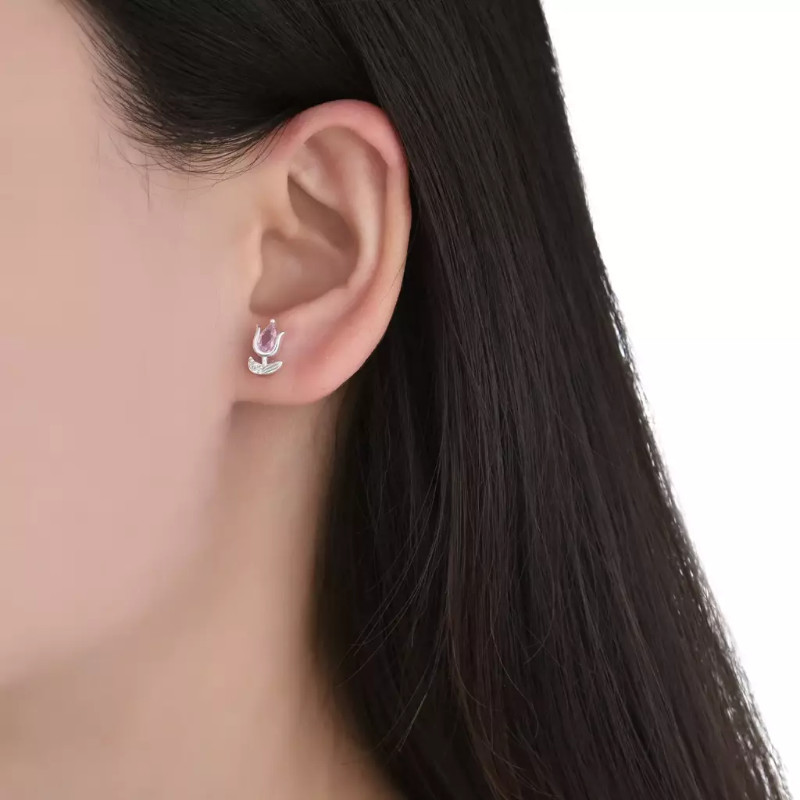 Aros Tulipanes cristal rosado - Plata
925