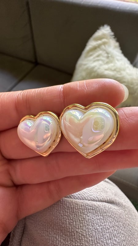 Aros de perla corazón - Acero Dorado