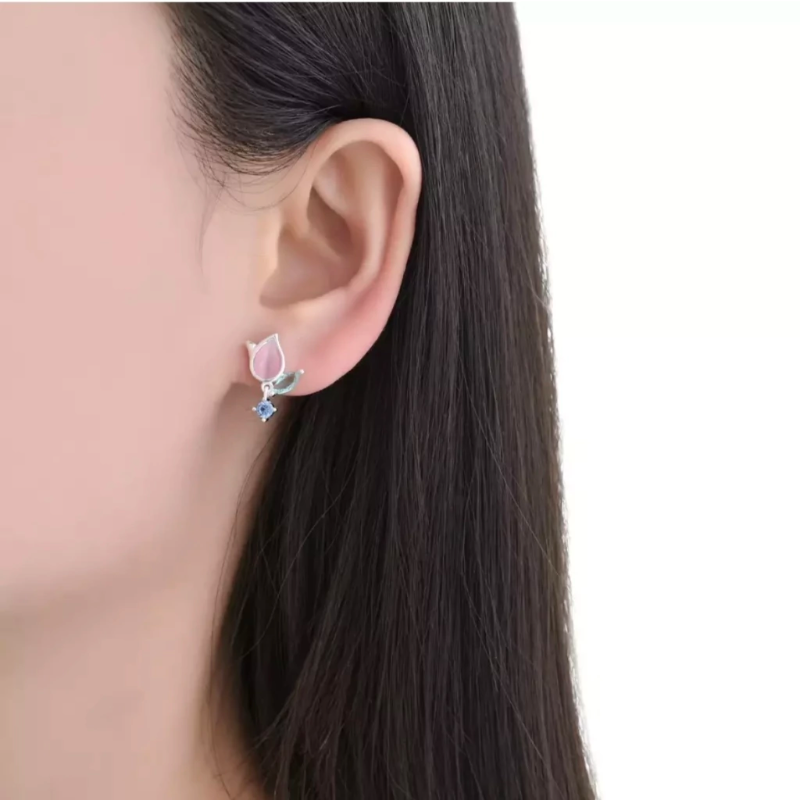 Aros tulipanes, cristales de colores - Plata 925