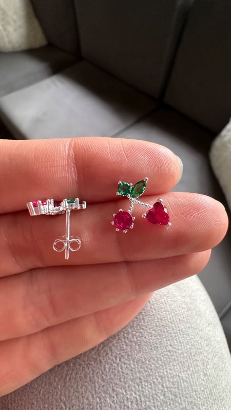 Aros cerezas con cristales de colores - Plata
925