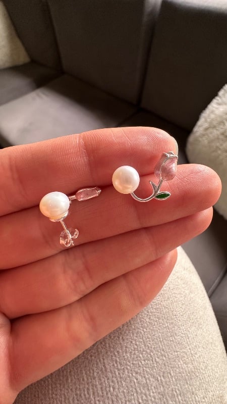 Aros rosas esmaltados con perla - Plata 925