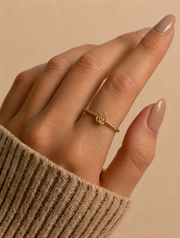 Anillo fino, rosa T.24 - Acero Dorado