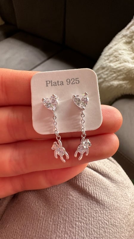 Aros Colgante Ositos con cristal - Plata
925