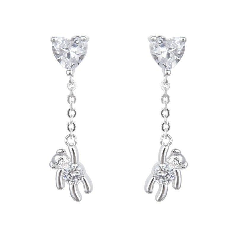 Aros Colgante Ositos con cristal - Plata
925