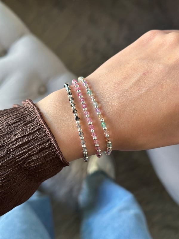 Pulsera cristales de colores con bolitas - Acero Blanco