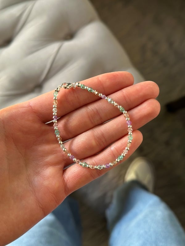 Pulsera cristales de colores con bolitas - Acero Blanco