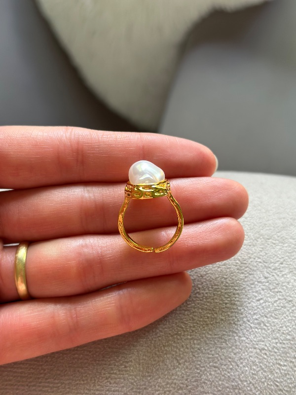 Anillo Chunky con perla regulable - Acero Dorado