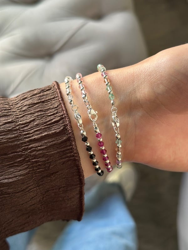 Pulsera cristales de colores con bolitas - Acero Blanco