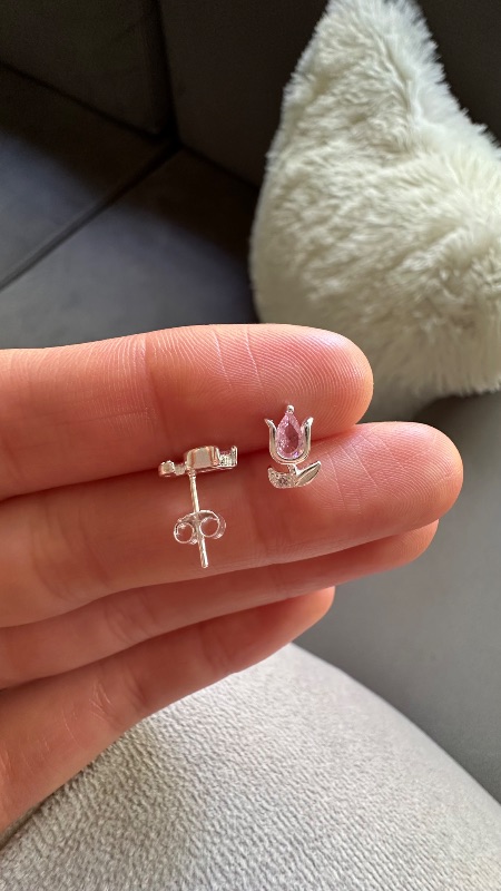 Aros Tulipanes cristal rosado - Plata
925