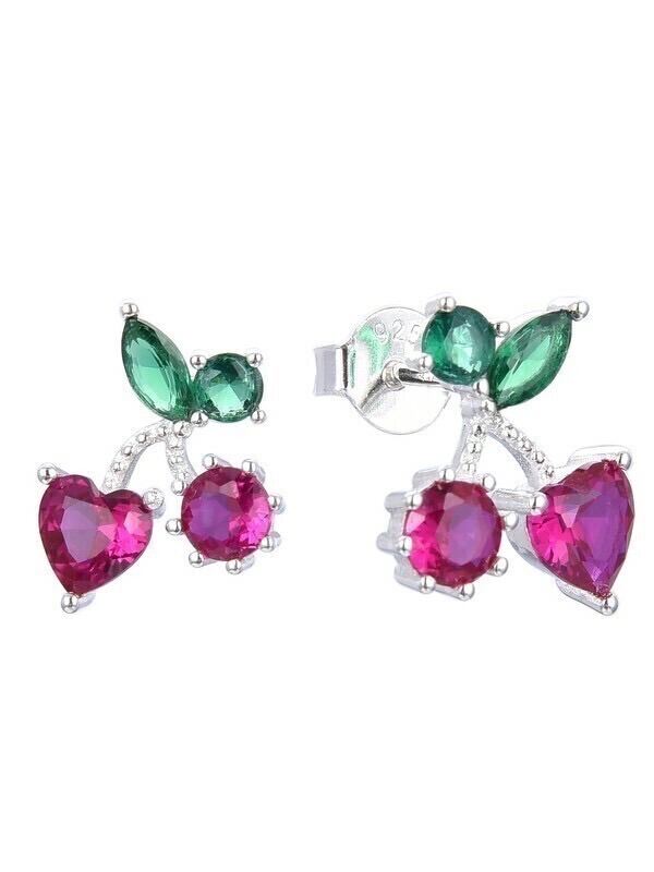 Aros cerezas con cristales de colores - Plata
925