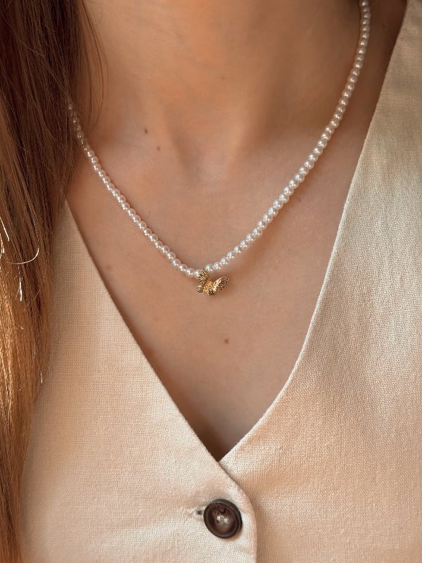 Collar perlas, dije mariposa - Acero
Dorado