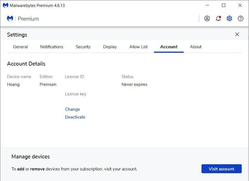 Key Malwarebytes Premium lifetime