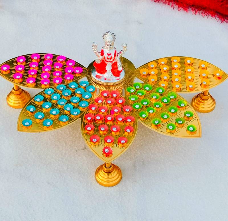 Gold plated Pure German silver lotus 🪷 petals design 108 flower Ashtotram stand with 108 flower & Maha Laxmi idol
